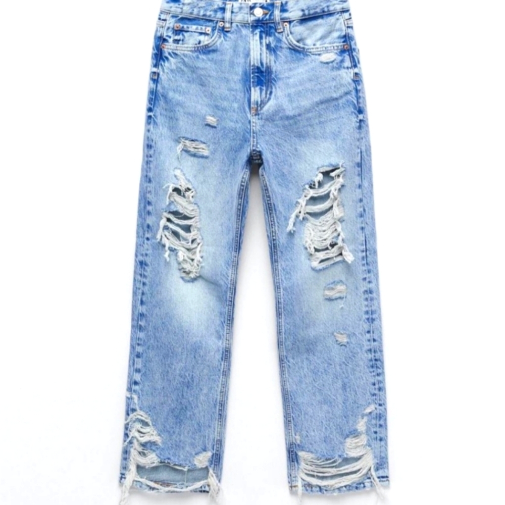 ZARA The Pepper Mom Cropped Distressed Jeans Size 4